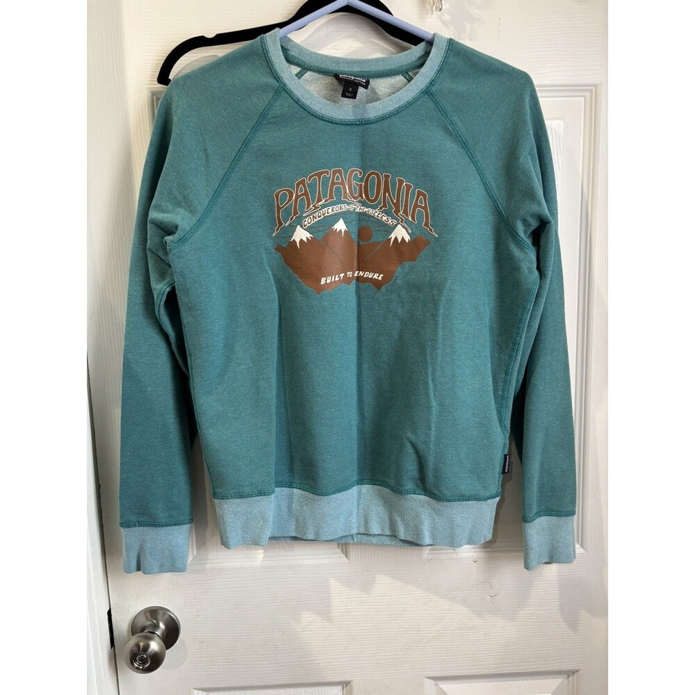 Patagonia Sweatshirt Womens Size Small Blue Green Conquerors of the Useless